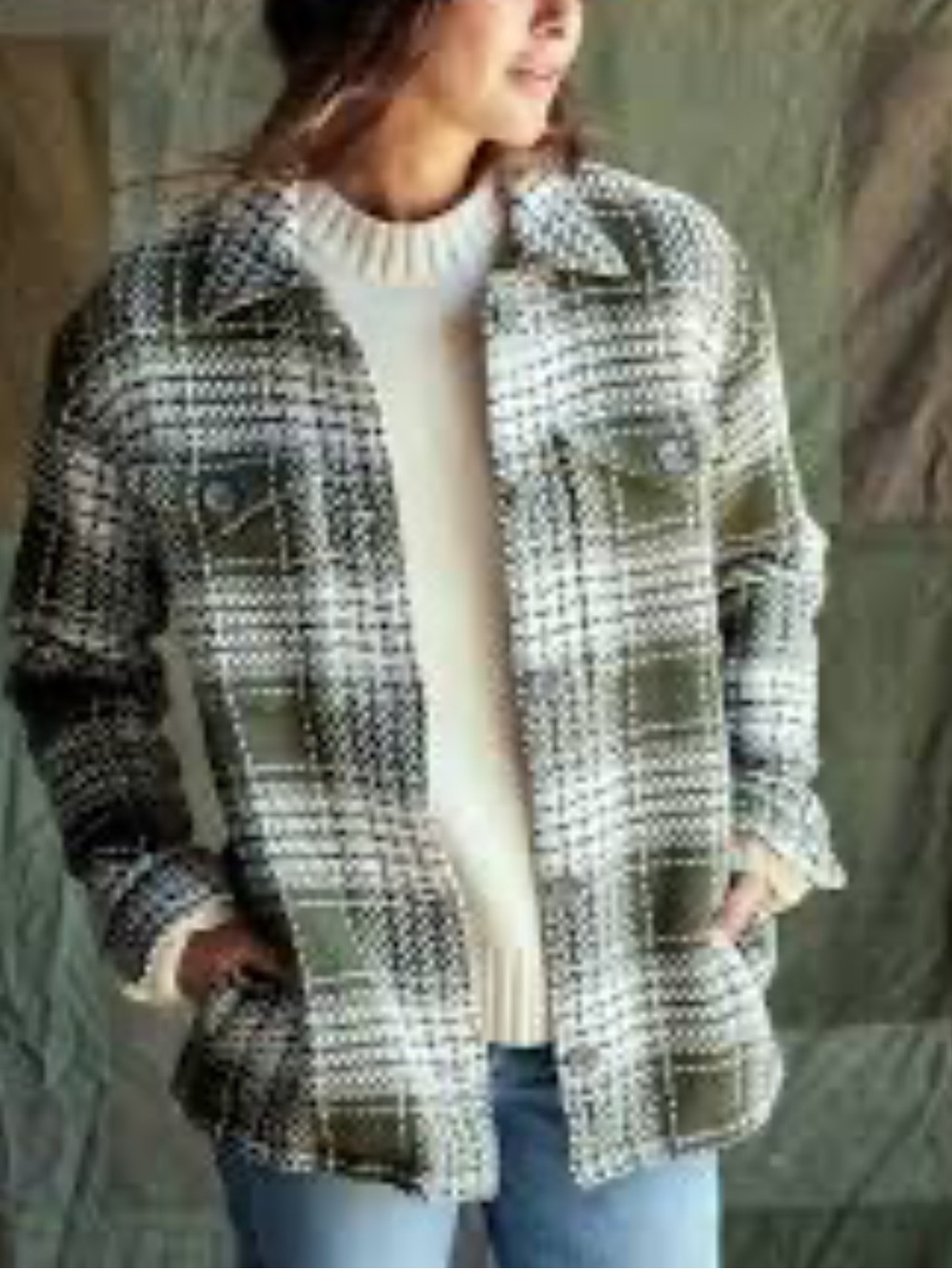 Outerknown Button Front Green and White Blanket Jacket Size Large